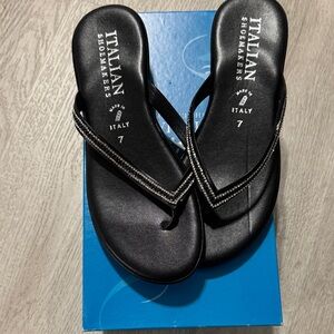 Italian Shoemakers Black Flip-Flops with Silver Accents